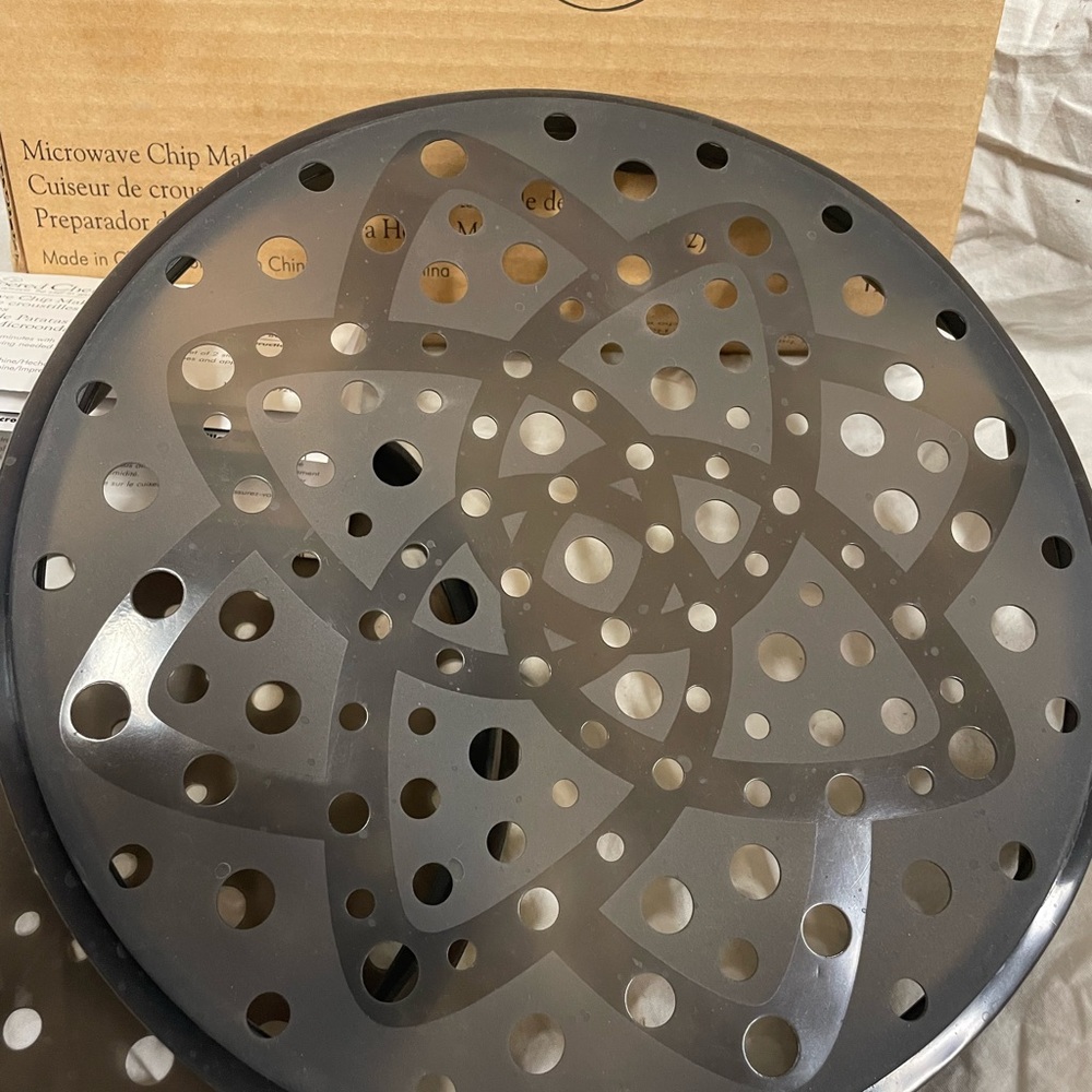 Microwave Chip Maker Set measures 10.5 inches round. Great to make healthy snack